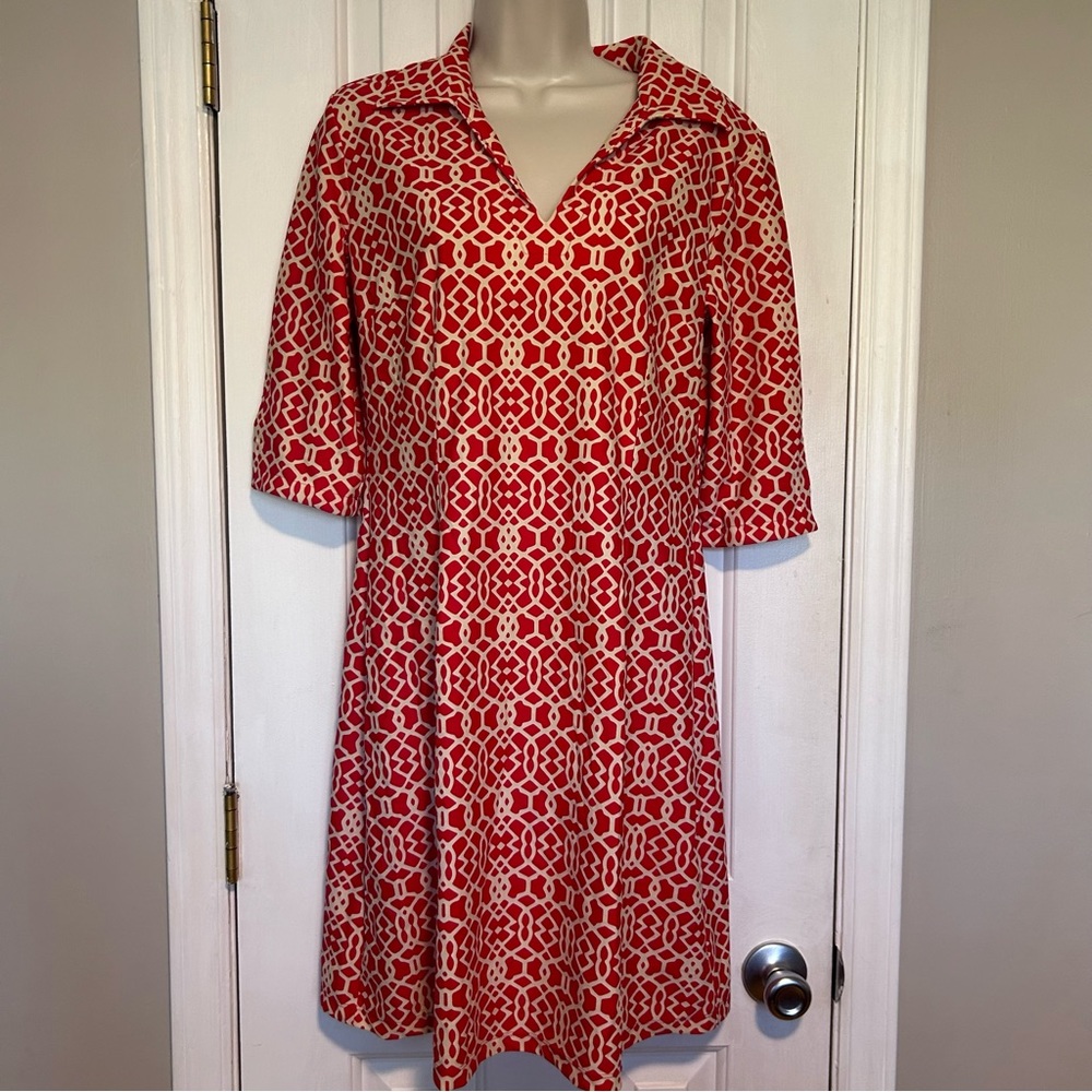 Jude Connally Red & Tan Geometric Shirt Dress | Size Large